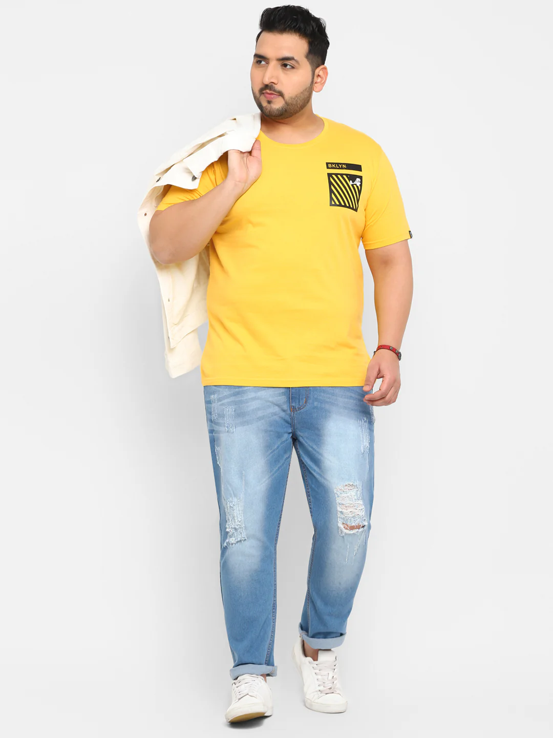 Urbano Plus Men's Yellow Graphic Printed Half Sleeve Regular Fit Cotton T-Shirt - Image 4