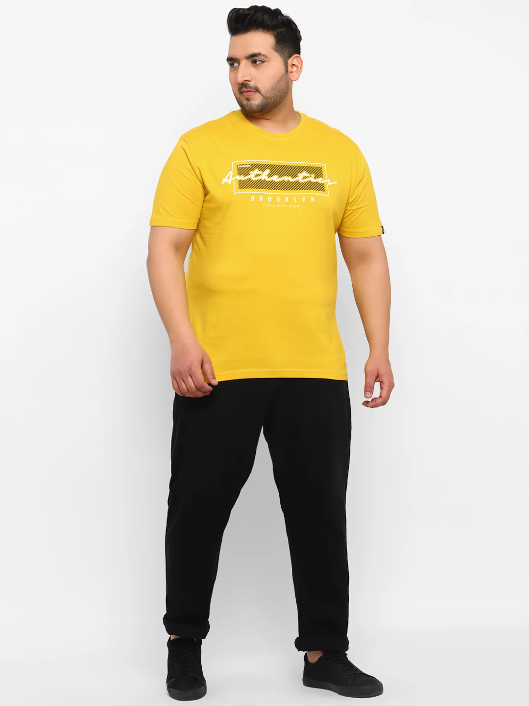 Urbano Plus Men's Yellow Graphic Printed Half Sleeve Regular Fit Cotton T-Shirt - Image 4