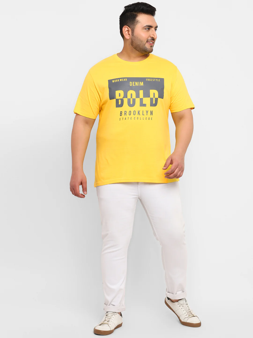Urbano Plus Men's Yellow Graphic Printed Half Sleeve Regular Fit Cotton T-Shirt - Image 4