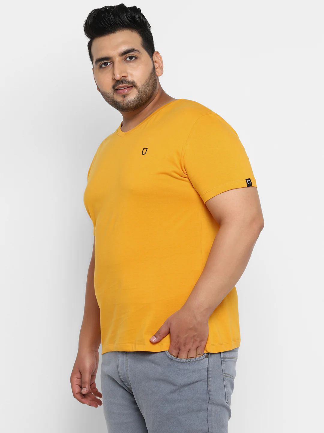 Plus Men's Yellow Printed Full Sleeve Regular Fit Cotton T-Shirt - Image 2