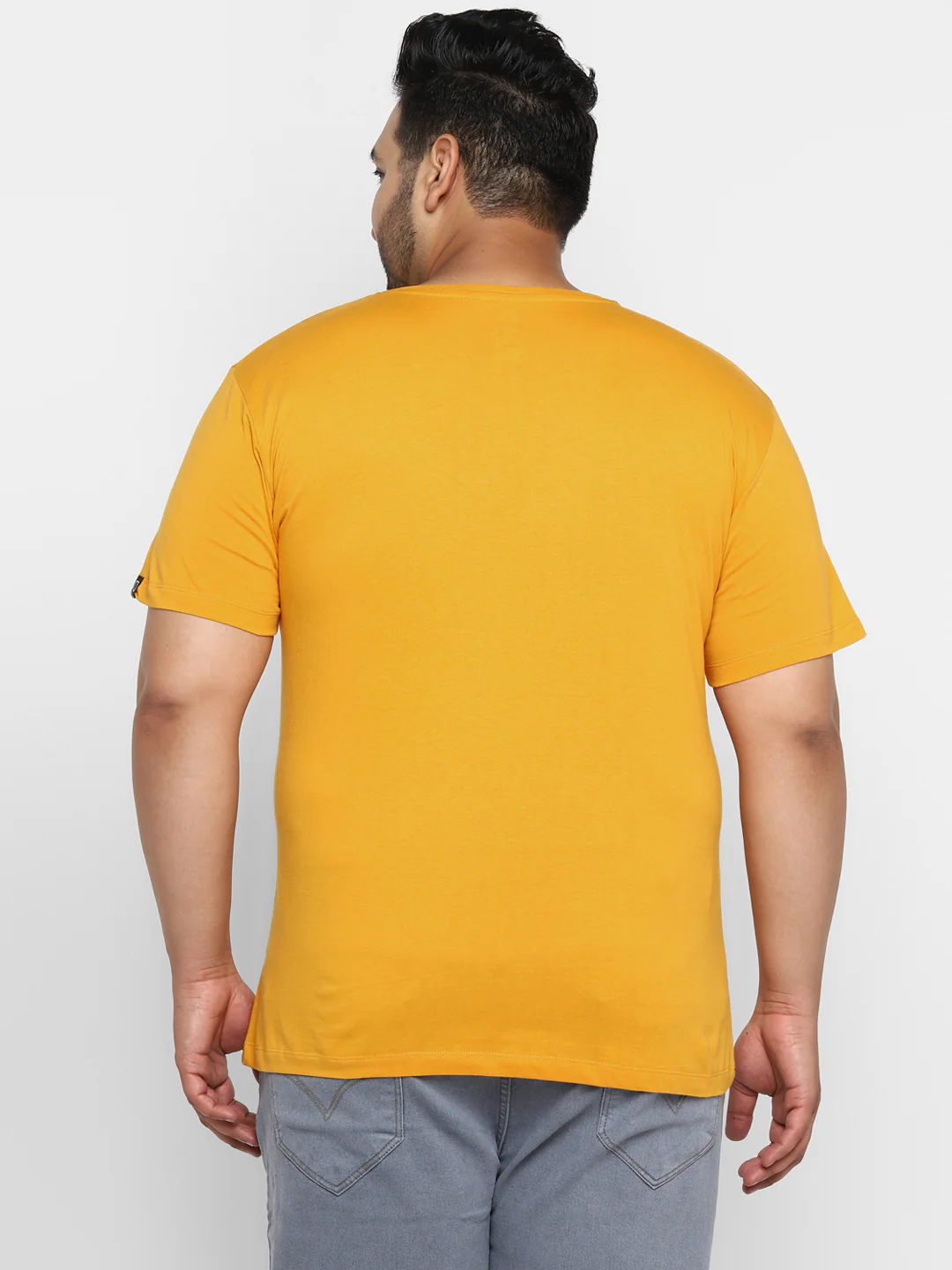 Plus Men's Yellow Printed Full Sleeve Regular Fit Cotton T-Shirt - Image 3