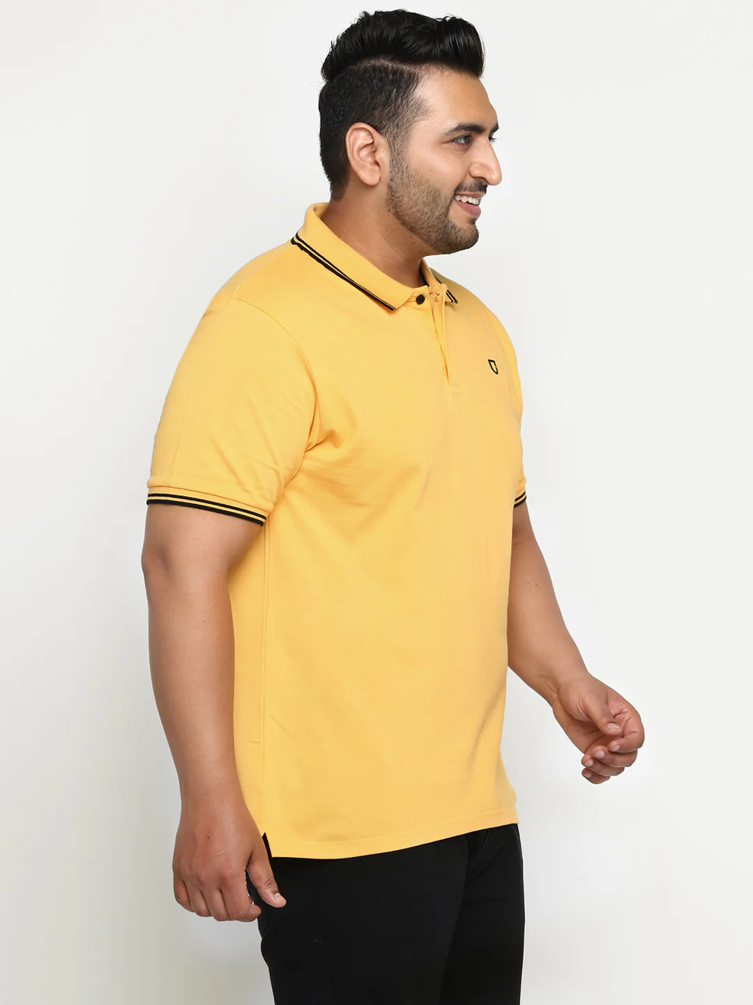 Plus Men's Yellow Solid Regular Fit Half Sleeve Cotton Polo T-Shirt - Image 2