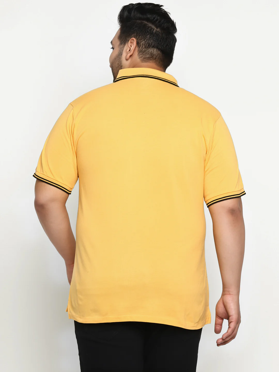 Plus Men's Yellow Solid Regular Fit Half Sleeve Cotton Polo T-Shirt - Image 3