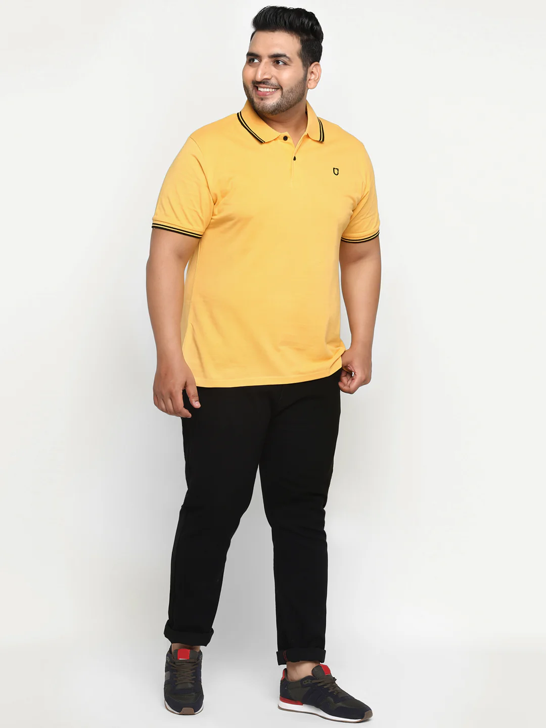 Plus Men's Yellow Solid Regular Fit Half Sleeve Cotton Polo T-Shirt - Image 4