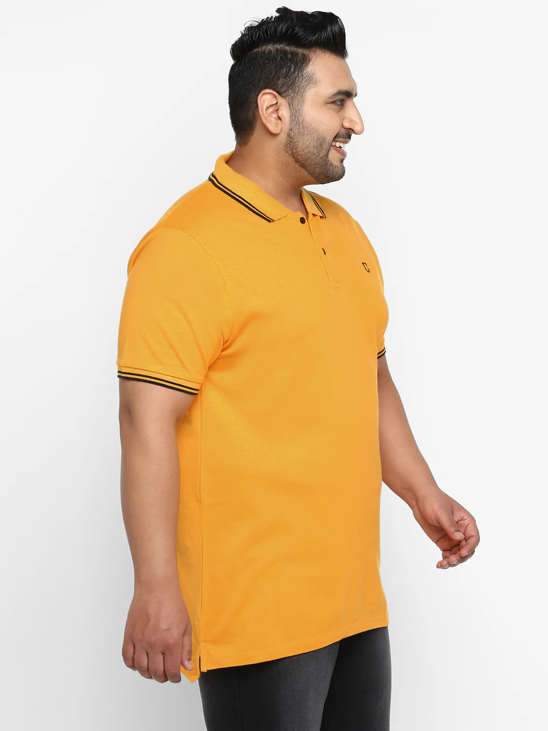 Plus Men's Yellow Solid Regular Fit Half Sleeve Cotton Polo T-Shirt - Image 2
