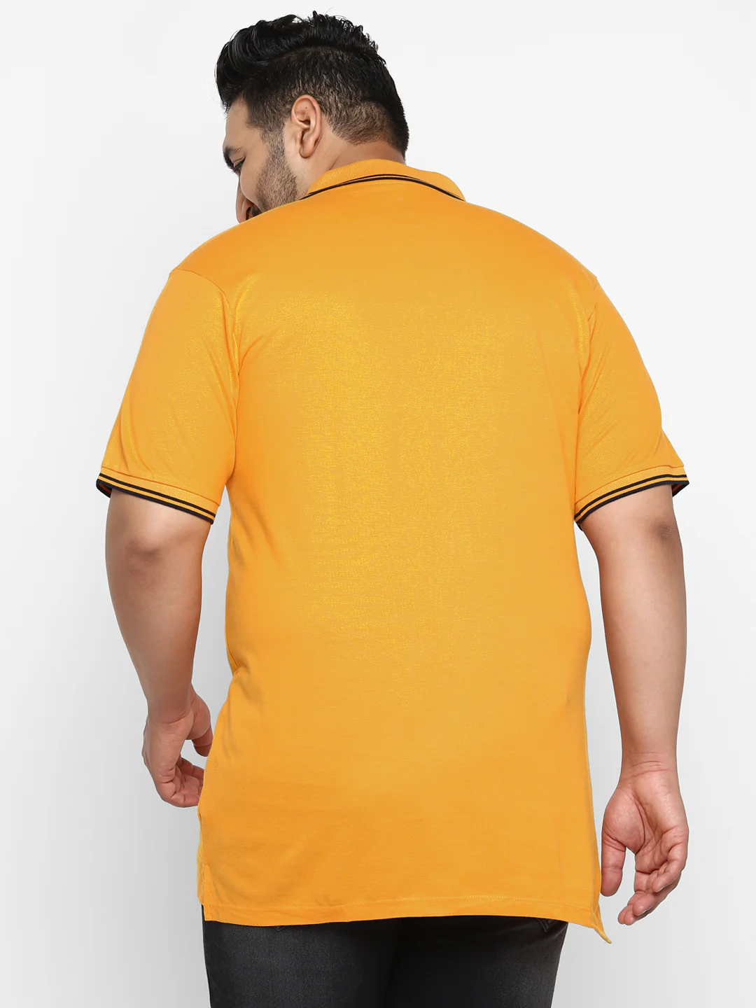 Plus Men's Yellow Solid Regular Fit Half Sleeve Cotton Polo T-Shirt - Image 3