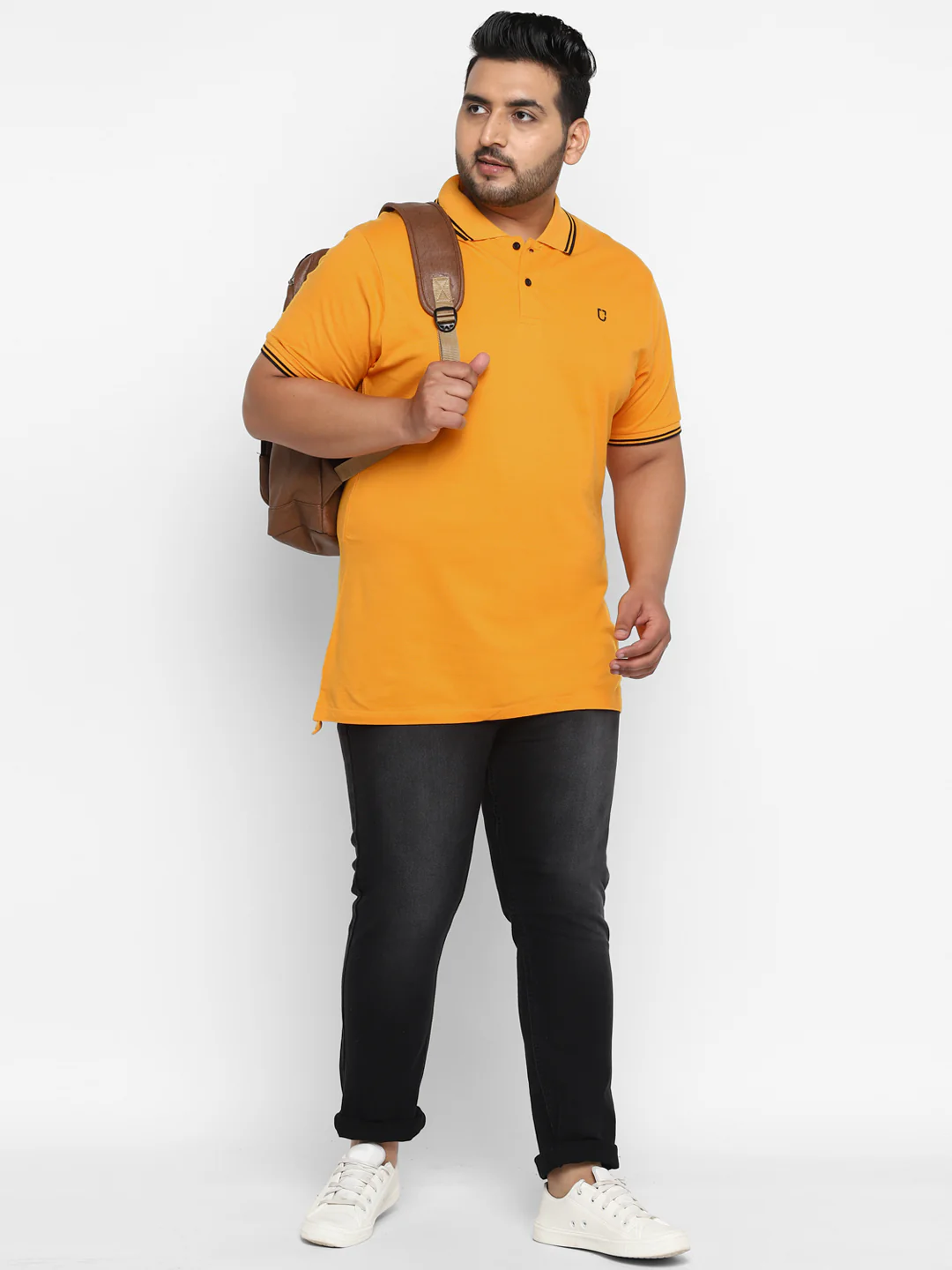 Plus Men's Yellow Solid Regular Fit Half Sleeve Cotton Polo T-Shirt - Image 4