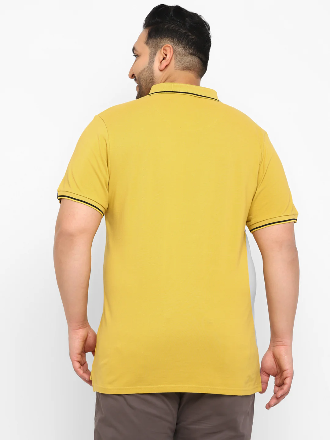 Plus Men's Yellow, White, Black Colour-Block Regular Fit Half Sleeve Cotton Polo T-Shirt - Image 3